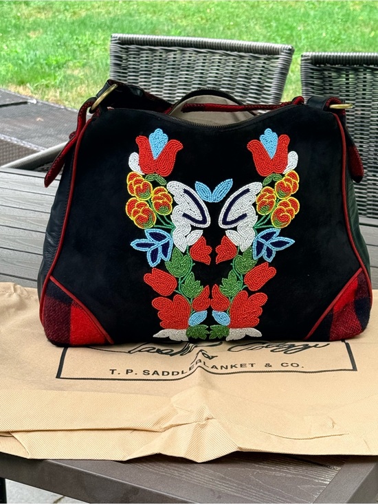 Tasha Polizzi Handbags - Rare Tasha Polizzi T.P. Saddleblanket Hand Beaded Wool Leather Shoulder Bag